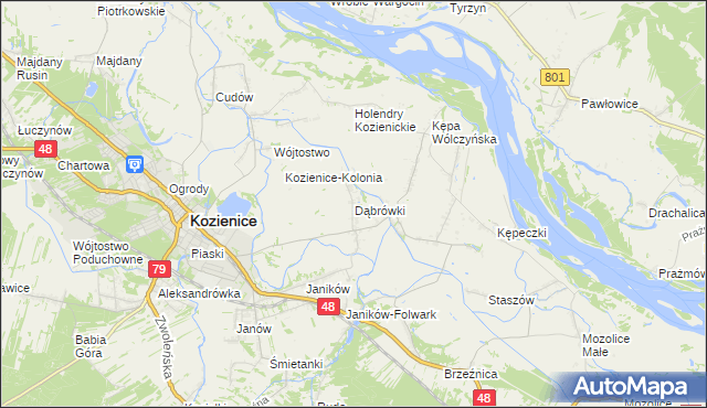 mapa Dąbrówki gmina Kozienice, Dąbrówki gmina Kozienice na mapie Targeo