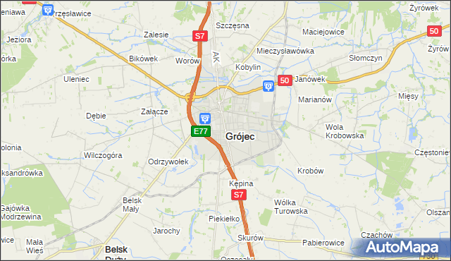 mapa Grójec, Grójec na mapie Targeo