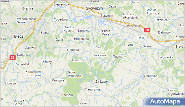 mapa Harklowa gmina Skołyszyn, Harklowa gmina Skołyszyn na mapie Targeo