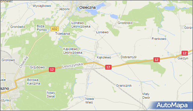 mapa Kąkolewo gmina Osieczna, Kąkolewo gmina Osieczna na mapie Targeo