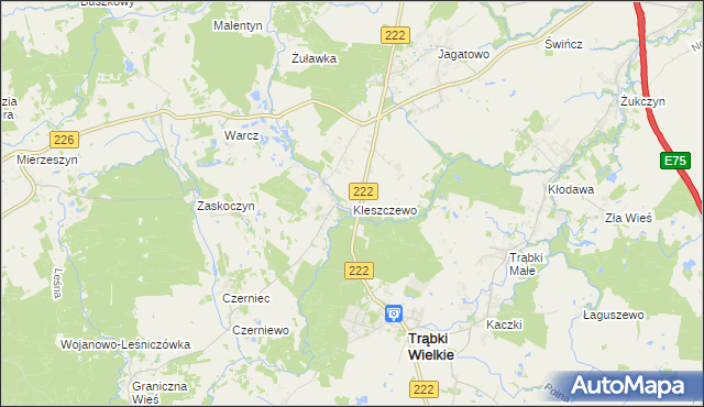 mapa Kleszczewo gmina Trąbki Wielkie, Kleszczewo gmina Trąbki Wielkie na mapie Targeo