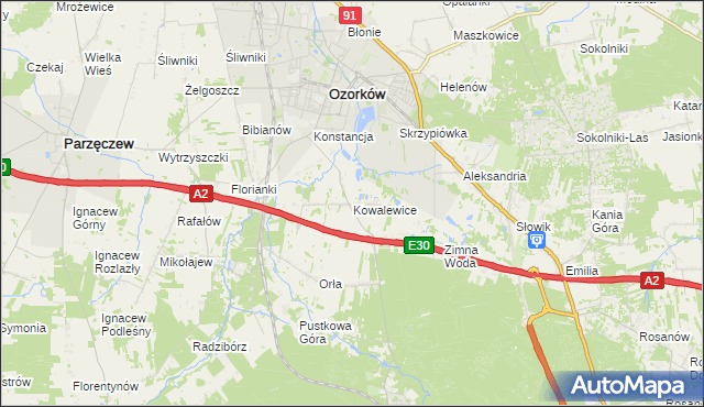 mapa Kowalewice gmina Parzęczew, Kowalewice gmina Parzęczew na mapie Targeo