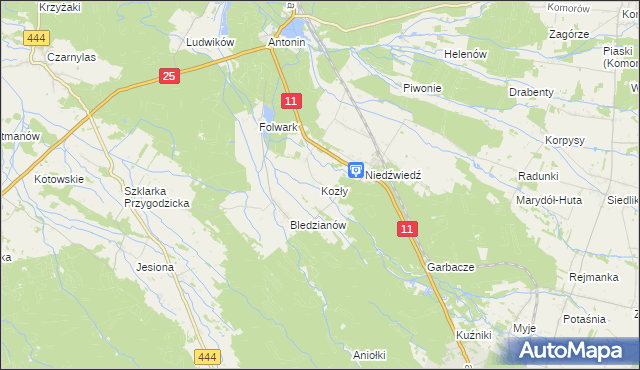 mapa Kozły gmina Ostrzeszów, Kozły gmina Ostrzeszów na mapie Targeo