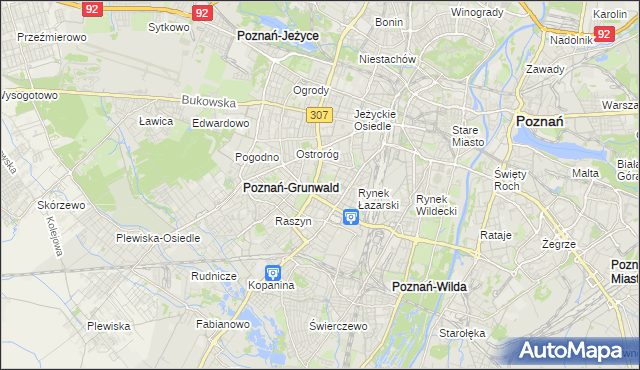 mapa Łazarz gmina Poznań, Łazarz gmina Poznań na mapie Targeo