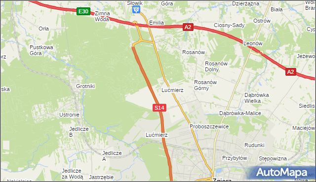 mapa Lućmierz-Las, Lućmierz-Las na mapie Targeo