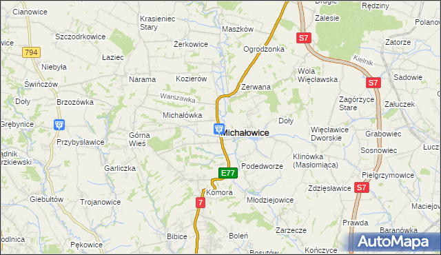 mapa Michałowice powiat krakowski, Michałowice powiat krakowski na mapie Targeo