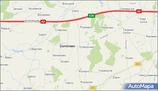 mapa Orzeszkowo gmina Dominowo, Orzeszkowo gmina Dominowo na mapie Targeo