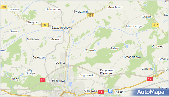 mapa Ostrowo gmina Gostyń, Ostrowo gmina Gostyń na mapie Targeo