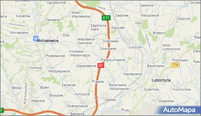 mapa Pielgrzymowice gmina Michałowice, Pielgrzymowice gmina Michałowice na mapie Targeo
