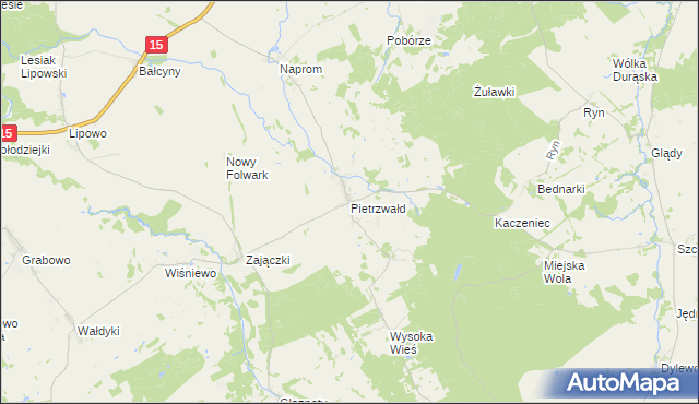 mapa Pietrzwałd gmina Ostróda, Pietrzwałd gmina Ostróda na mapie Targeo