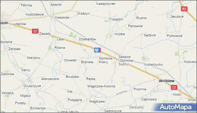 mapa Słomków Mokry, Słomków Mokry na mapie Targeo