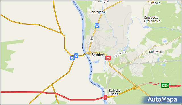 mapa Słubice, Słubice na mapie Targeo