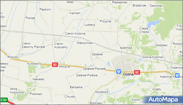 mapa Spławie gmina Golina, Spławie gmina Golina na mapie Targeo