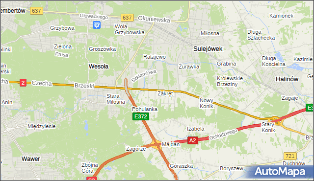 mapa Zakręt gmina Wiązowna, Zakręt gmina Wiązowna na mapie Targeo