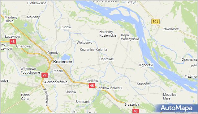 mapa Dąbrówki gmina Kozienice, Dąbrówki gmina Kozienice na mapie Targeo