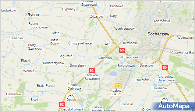 mapa Dachowa gmina Sochaczew, Dachowa gmina Sochaczew na mapie Targeo