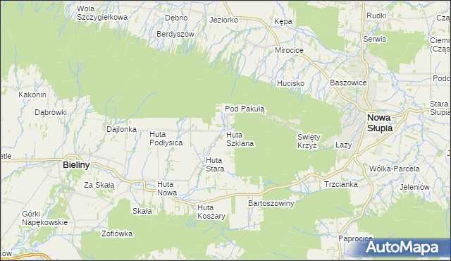 mapa Huta Szklana gmina Bieliny, Huta Szklana gmina Bieliny na mapie Targeo