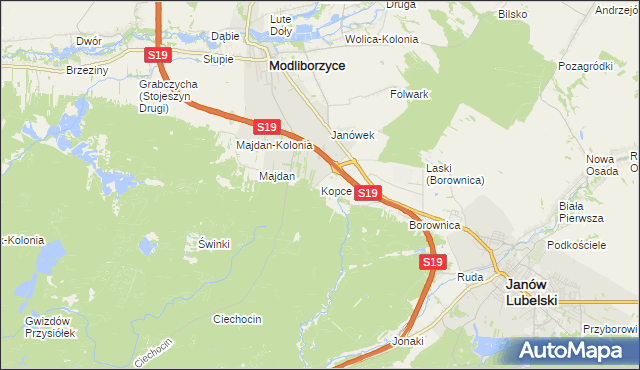 mapa Kopce gmina Janów Lubelski, Kopce gmina Janów Lubelski na mapie Targeo