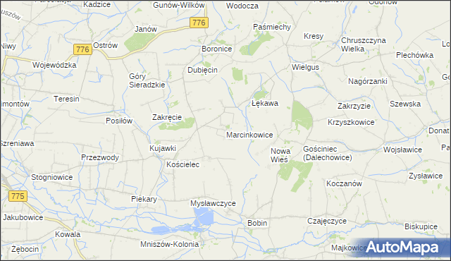 mapa Marcinkowice gmina Kazimierza Wielka, Marcinkowice gmina Kazimierza Wielka na mapie Targeo
