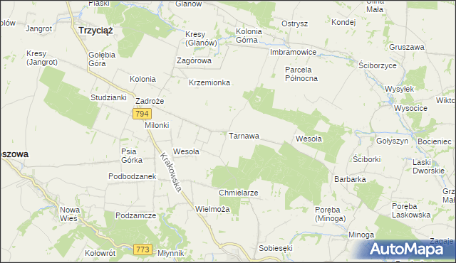mapa Tarnawa gmina Trzyciąż, Tarnawa gmina Trzyciąż na mapie Targeo