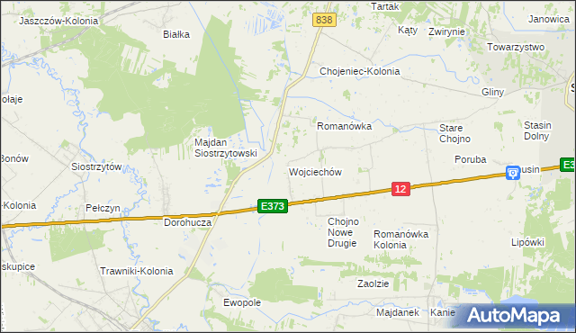 mapa Wojciechów gmina Siedliszcze, Wojciechów gmina Siedliszcze na mapie Targeo