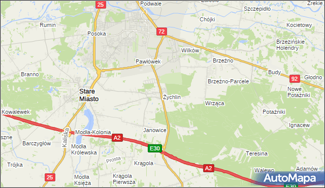 mapa Żychlin gmina Stare Miasto, Żychlin gmina Stare Miasto na mapie Targeo