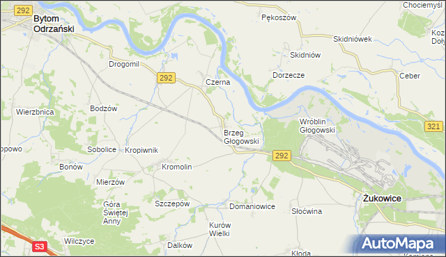 mapa Brzeg Głogowski, Brzeg Głogowski na mapie Targeo
