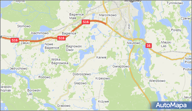 mapa Karwie gmina Mrągowo, Karwie gmina Mrągowo na mapie Targeo