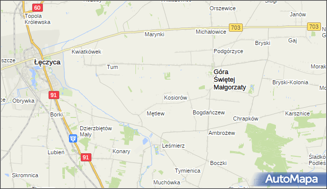 mapa Kosiorów gmina Góra Świętej Małgorzaty, Kosiorów gmina Góra Świętej Małgorzaty na mapie Targeo