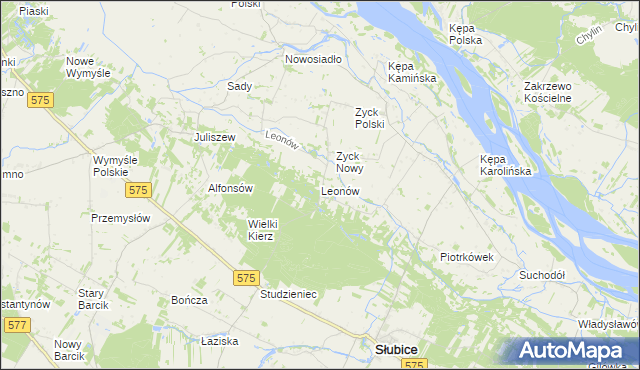 mapa Leonów gmina Słubice, Leonów gmina Słubice na mapie Targeo