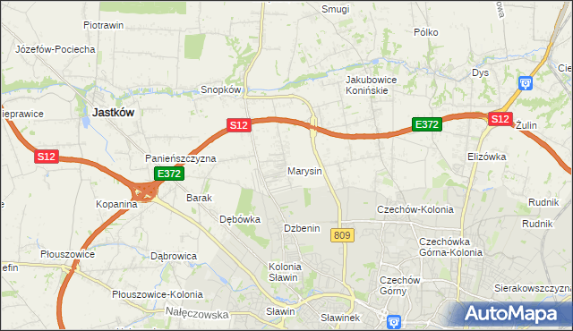 mapa Marysin gmina Jastków, Marysin gmina Jastków na mapie Targeo