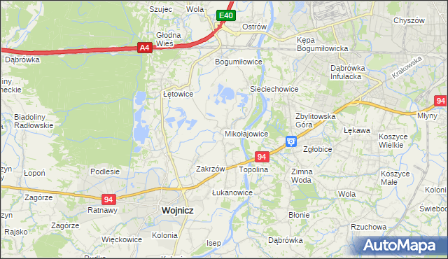 mapa Mikołajowice gmina Wierzchosławice, Mikołajowice gmina Wierzchosławice na mapie Targeo