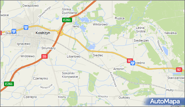 mapa Siedlec gmina Kostrzyn, Siedlec gmina Kostrzyn na mapie Targeo