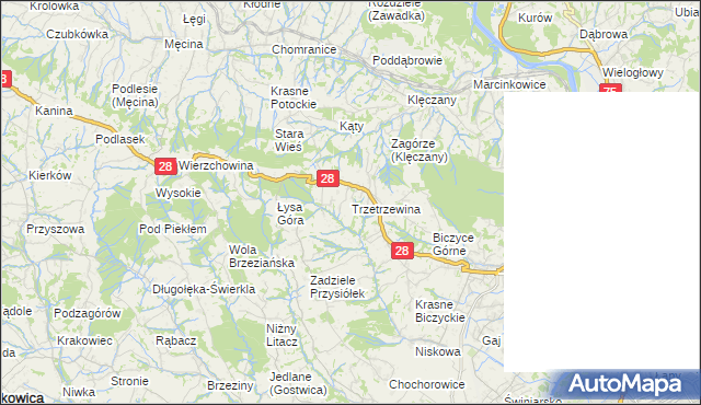 mapa Trzetrzewina, Trzetrzewina na mapie Targeo