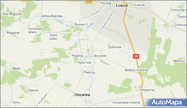 mapa Wyczółki gmina Olszanka, Wyczółki gmina Olszanka na mapie Targeo