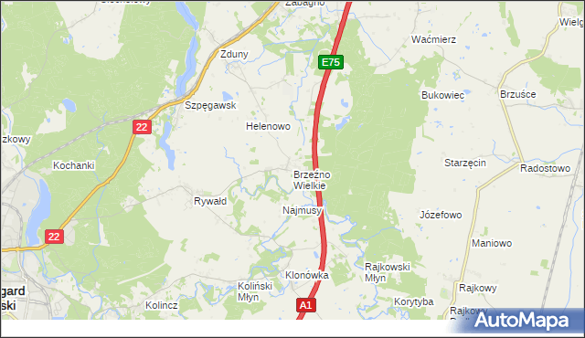 mapa Brzeźno Wielkie, Brzeźno Wielkie na mapie Targeo