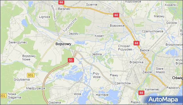 mapa Jedlina gmina Bojszowy, Jedlina gmina Bojszowy na mapie Targeo