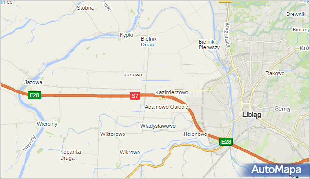 mapa Kazimierzowo gmina Elbląg, Kazimierzowo gmina Elbląg na mapie Targeo