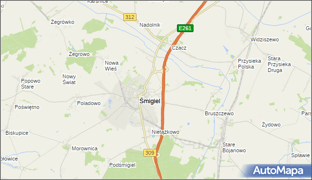 mapa Koszanowo gmina Śmigiel, Koszanowo gmina Śmigiel na mapie Targeo