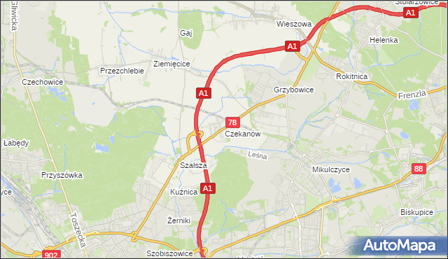 mapa Czekanów gmina Zbrosławice, Czekanów gmina Zbrosławice na mapie Targeo