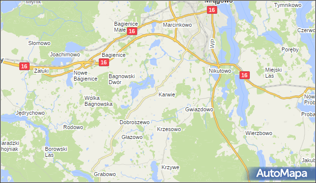 mapa Karwie gmina Mrągowo, Karwie gmina Mrągowo na mapie Targeo