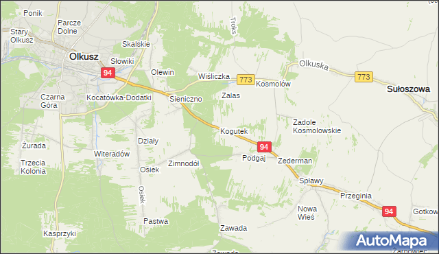 mapa Kogutek gmina Olkusz, Kogutek gmina Olkusz na mapie Targeo