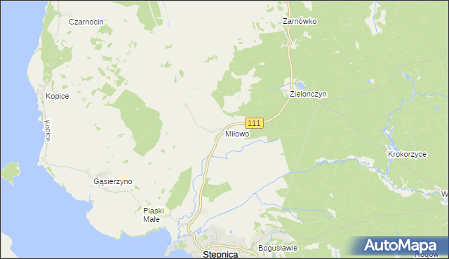 mapa Miłowo gmina Stepnica, Miłowo gmina Stepnica na mapie Targeo