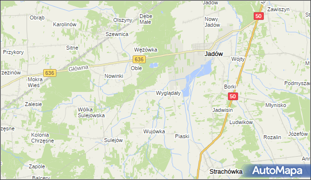 mapa Wyglądały gmina Jadów, Wyglądały gmina Jadów na mapie Targeo