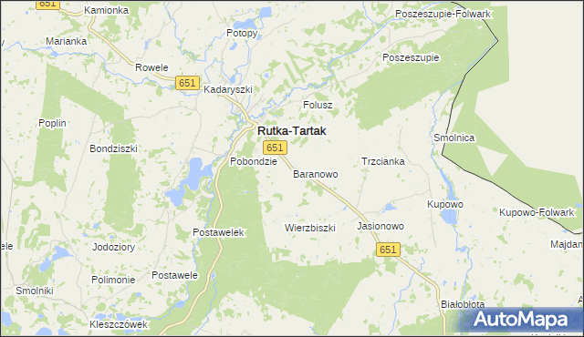 mapa Baranowo gmina Rutka-Tartak, Baranowo gmina Rutka-Tartak na mapie Targeo