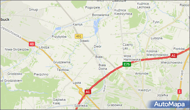 mapa Biała gmina Kłobuck, Biała gmina Kłobuck na mapie Targeo