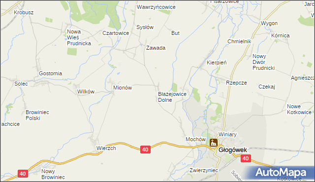 mapa Błażejowice Dolne, Błażejowice Dolne na mapie Targeo