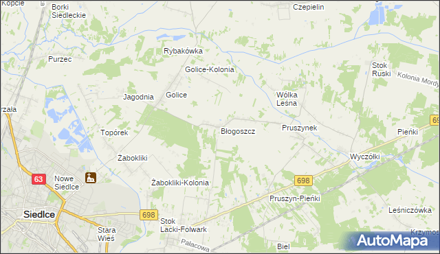 mapa Błogoszcz, Błogoszcz na mapie Targeo