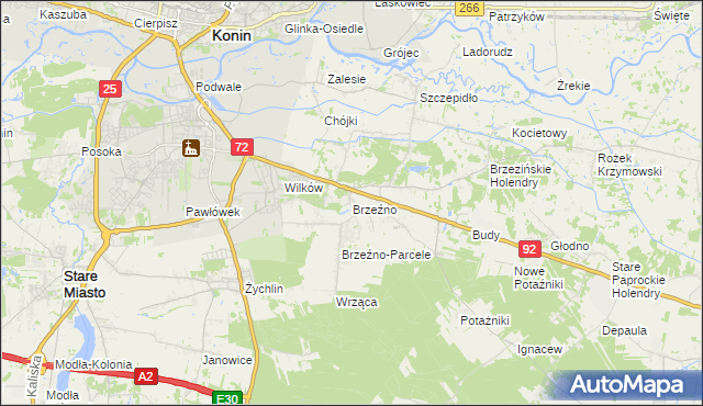 mapa Brzeźno gmina Krzymów, Brzeźno gmina Krzymów na mapie Targeo