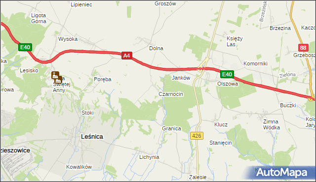 mapa Czarnocin gmina Leśnica, Czarnocin gmina Leśnica na mapie Targeo